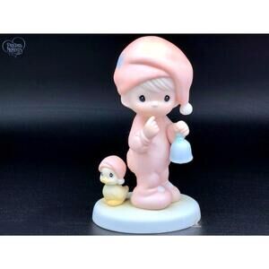 Vintage Precious Moments Figurine Boy w Duck Bell HTF Collectible Christmas Gift